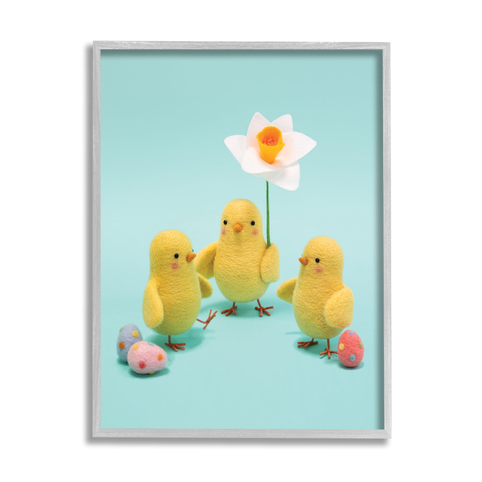 Stupell Industries Spring Chicks Floral Easter Eggs Holiday Photography Gray Framed Art Print Wall Art