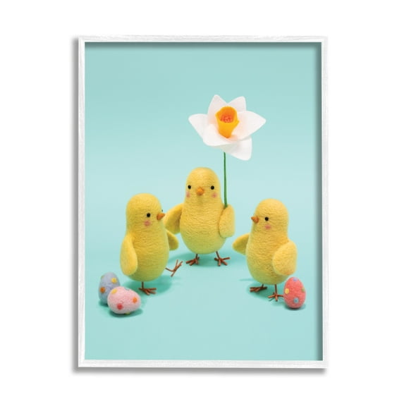 Stupell Industries Spring Chicks Floral Easter Eggs Holiday Photography White Framed Art Print Wall Art