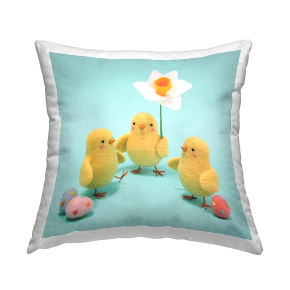 Stupell Industries Spring Chicks With Daffodil Square Decorative Printed Throw Pillow, 18 x 18,
