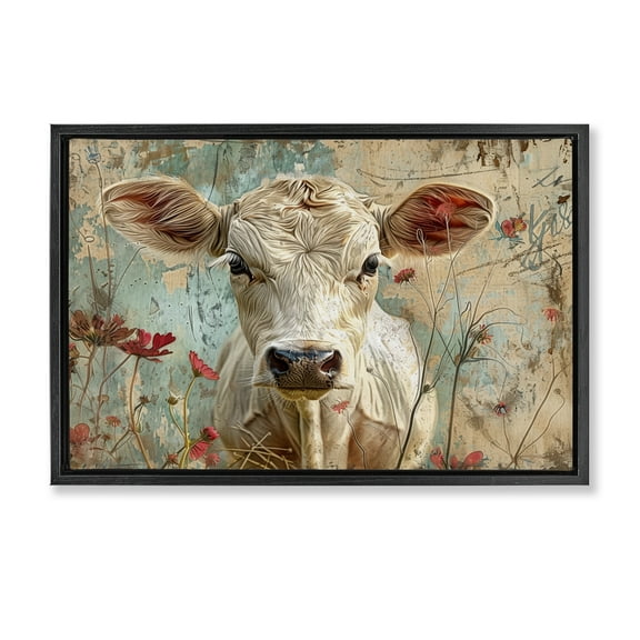 Stupell Industries Spring Country Cow Animals Painting Black Floater Framed Canvas Art Print Wall Art, 25 x 17