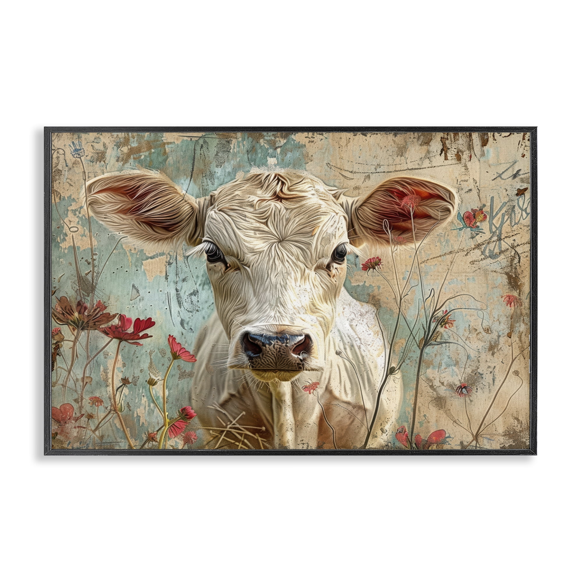 Stupell Industries Spring Country Cow Animals Painting Black Framed Art Print Wall Art, 24 x 16