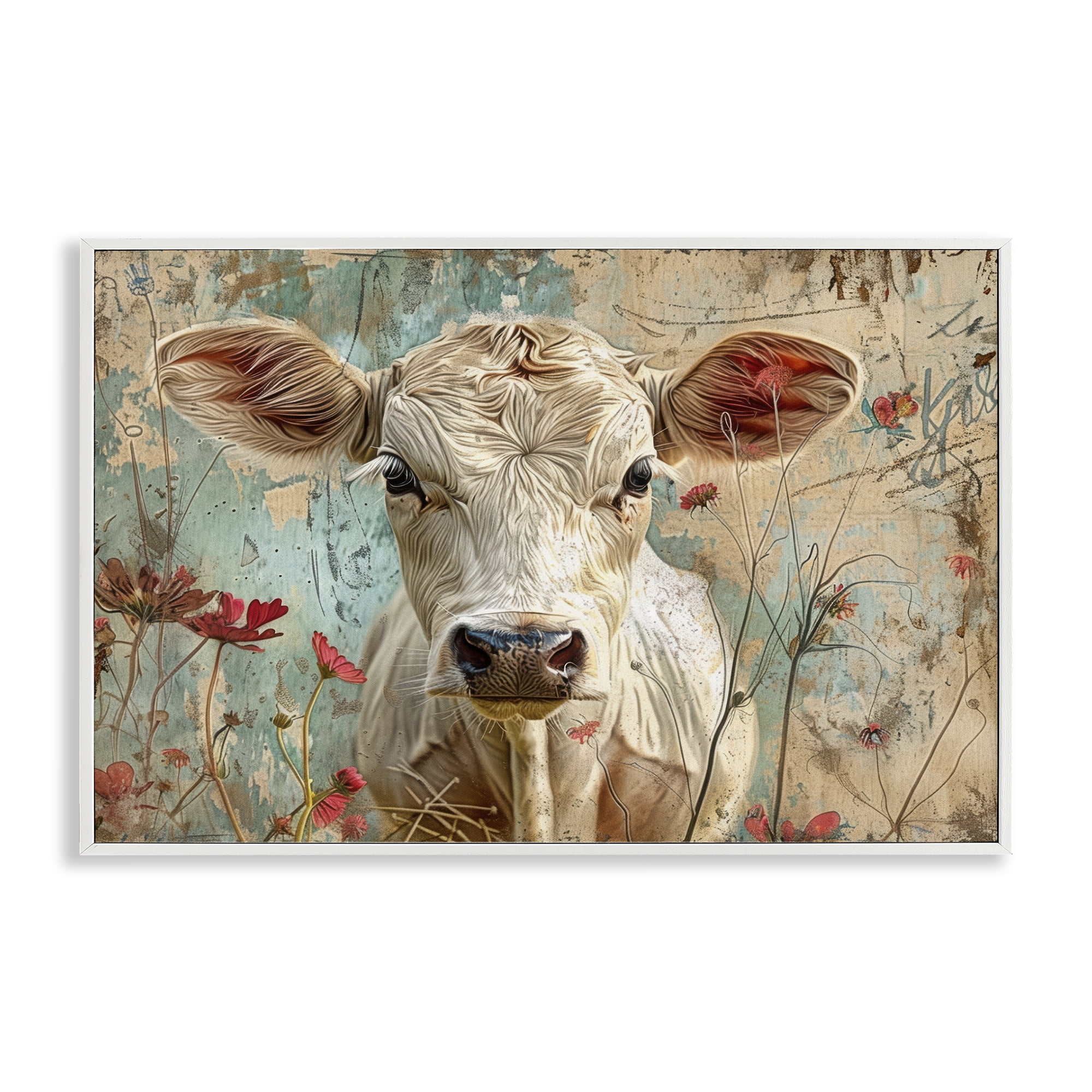 Stupell Industries Spring Country Cow Animals Painting White Framed Art Print Wall Art, 30 x 20