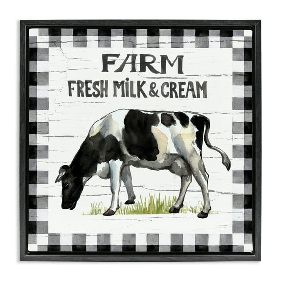 Stupell Industries Spring Cow with Border Animals Painting Black Floater Framed Canvas Art Print Wall Art, 18 x 18