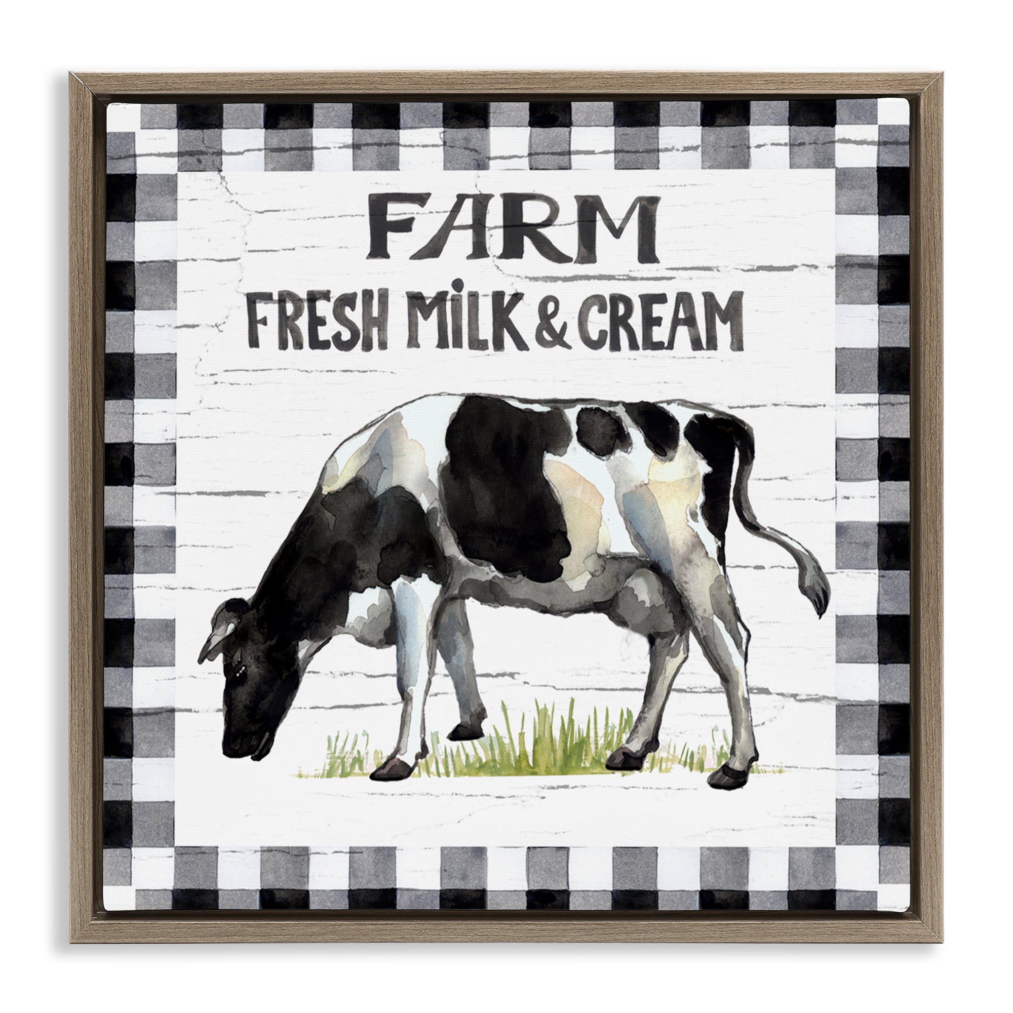 Stupell Industries Spring Cow with Border Animals Painting Brown Floater Framed Canvas Art Print Wall Art, 25 x 25