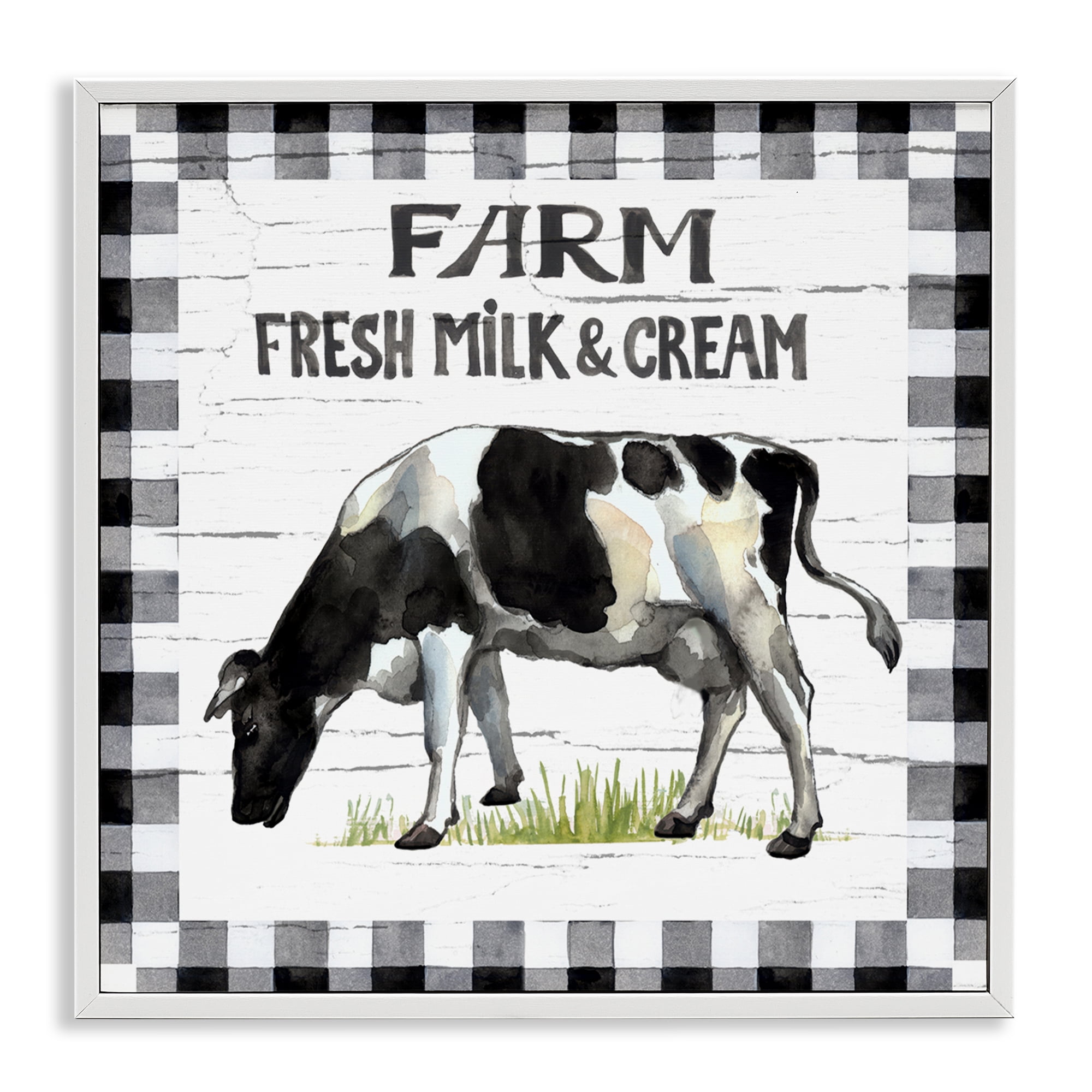 Stupell Industries Spring Cow with Border Animals Painting White Framed Art Print Wall Art, 17 x 17