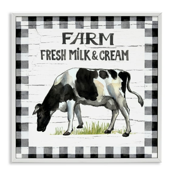 Stupell Industries Spring Cow with Border Animals Painting White Framed Art Print Wall Art, 24 x 24