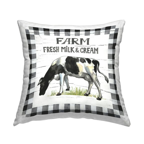 Stupell Industries Spring Cow with Border Decorative Printed Throw Pillow Design by Elena Vladykina.