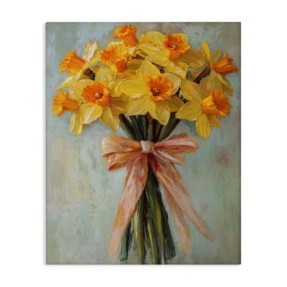 Stupell Industries Spring Daffodils with Ribbon Floral Painting Wrapped Canvas Canvas Art Print Wall Art, 24 x 30
