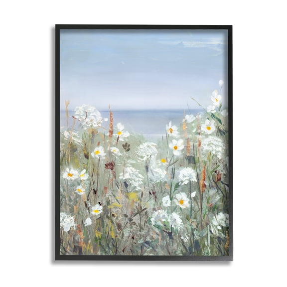 Stupell Industries Spring Daisy Flower Blooms Beachside Ocean View Painting Black Framed Art Print Wall Art, Design by Sally Swatland