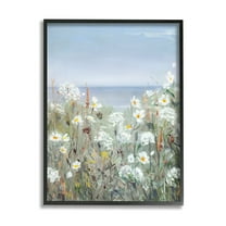 Stupell Industries Spring Daisy Flower Blooms Beachside Ocean View Painting Black Framed Art Print Wall Art, Design by Sally Swatland