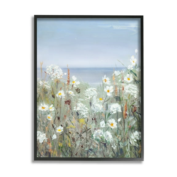Stupell Industries Spring Daisy Flower Blooms Beachside Ocean View Painting Black Framed Art Print Wall Art, Design by Sally Swatland