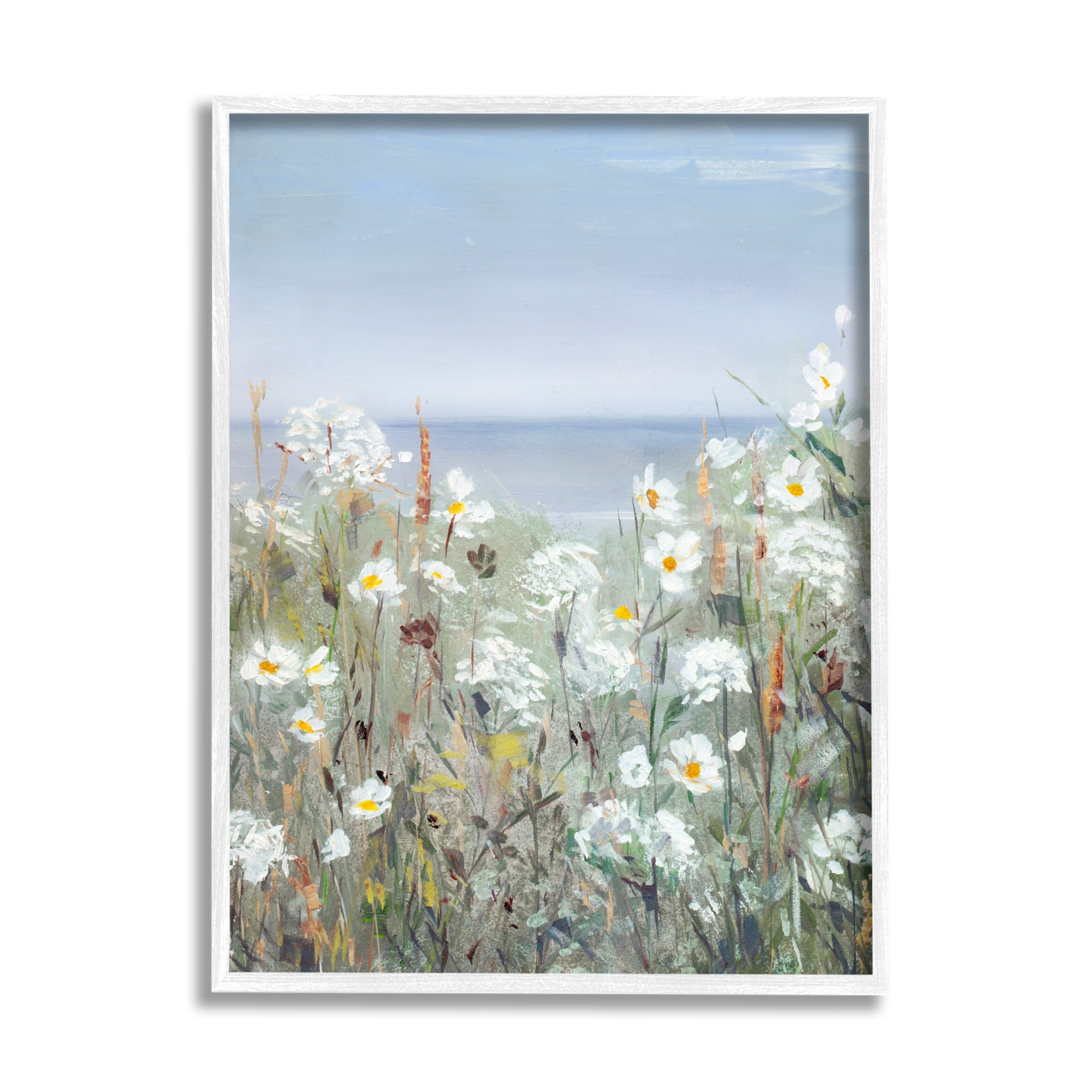 Stupell Industries Spring Daisy Flower Blooms Beachside Ocean View Painting White Framed Art Print Wall Art, Design by Sally Swatland