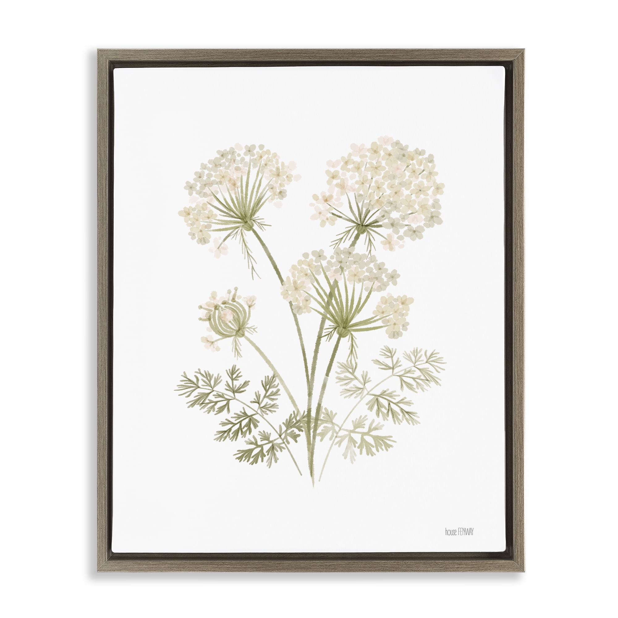 Stupell Industries Spring Dandelion Sprigs Plants & Flowers Painting Brown Floater Framed Canvas Art Print Wall Art, 17 x 21