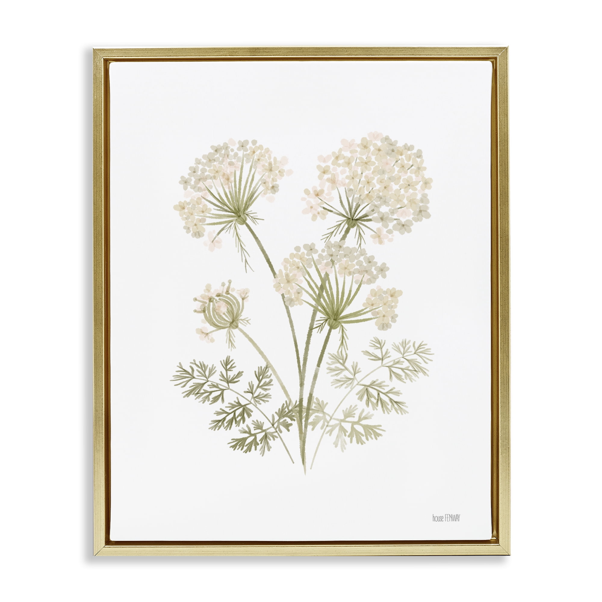 Stupell Industries Spring Dandelion Sprigs Plants & Flowers Painting Gold Floater Framed Canvas Art Print Wall Art, 17 x 21