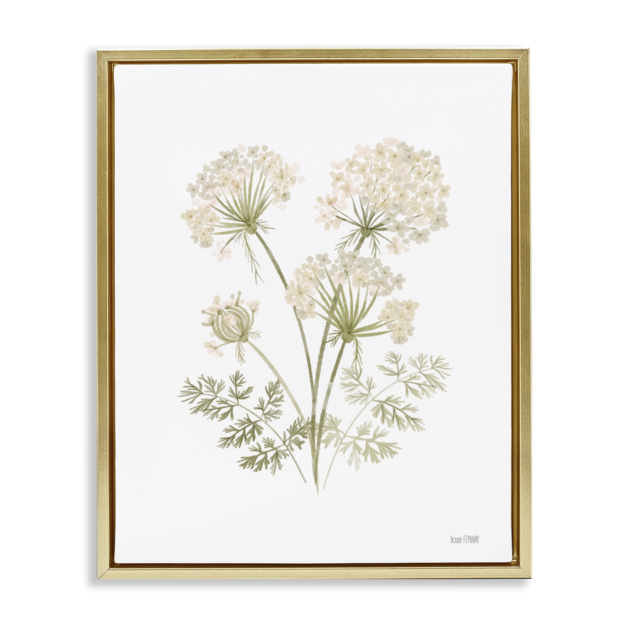 Stupell Industries Spring Dandelion Sprigs Plants & Flowers Painting Gold Floater Framed Canvas Art Print Wall Art, 25 x 31