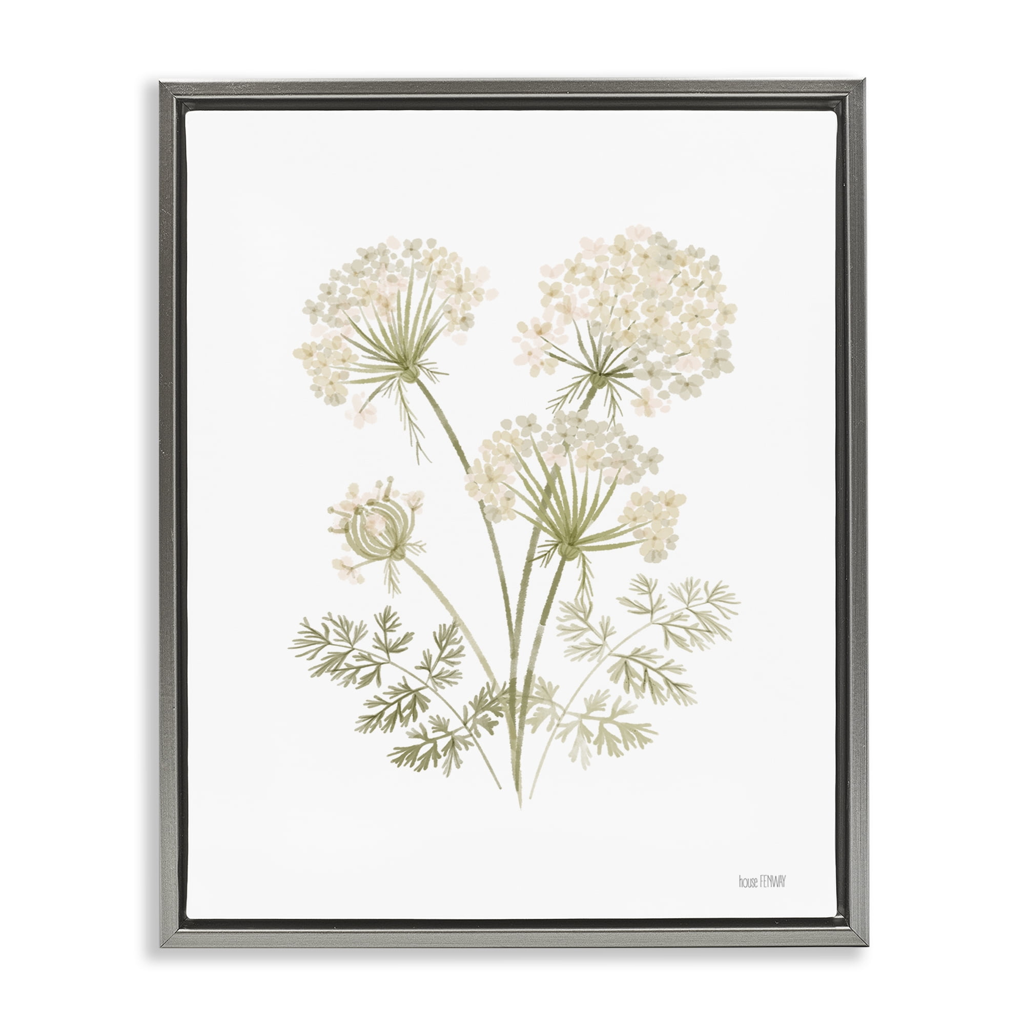 Stupell Industries Spring Dandelion Sprigs Plants & Flowers Painting Gray Floater Framed Canvas Art Print Wall Art, 25 x 31