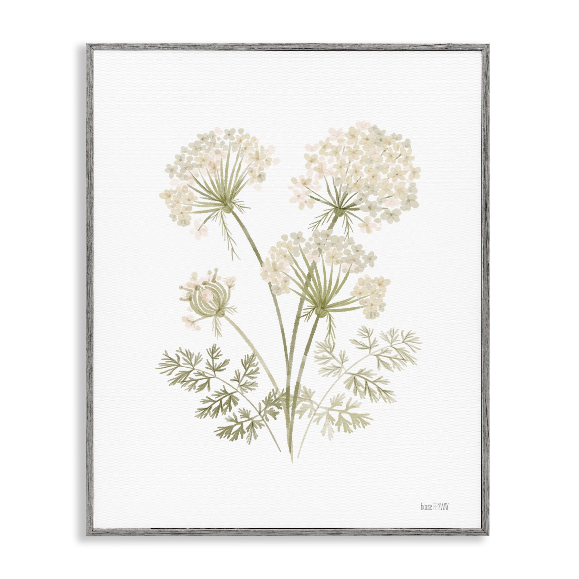 Stupell Industries Spring Dandelion Sprigs Plants & Flowers Painting Gray Framed Art Print Wall Art, 11 x 14