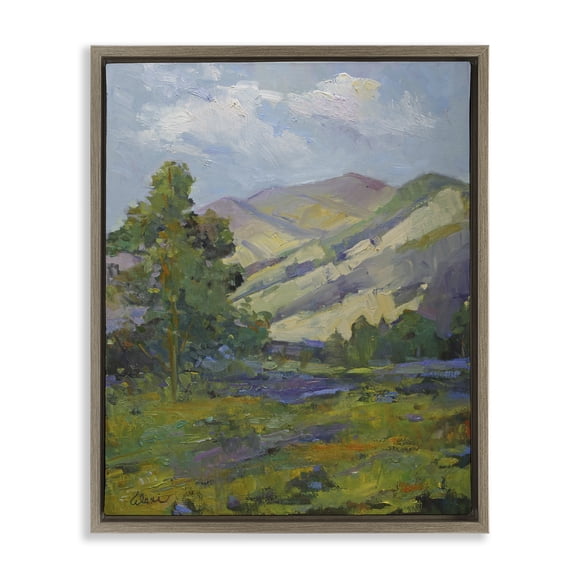 Stupell Industries Spring Day Mountain Landscape & Nature Painting Brown Floater Framed Canvas Art Print Wall Art, 17 x 21