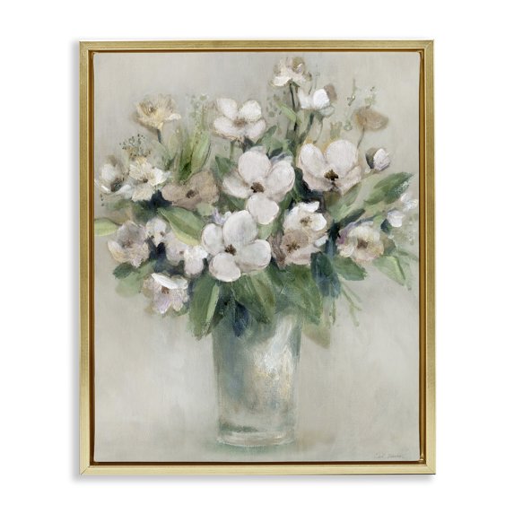 Stupell Industries Transitional Spring Dogwood Bouquet Gold Floating Frame Canvas Art, 17 x 21, by Carol Robinson