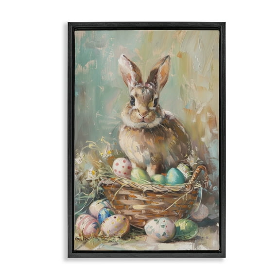Stupell Industries Spring Easter Bunny Basket Black Framed Floater Canvas Wall Art design by LSR Design Studio, 25 x 17