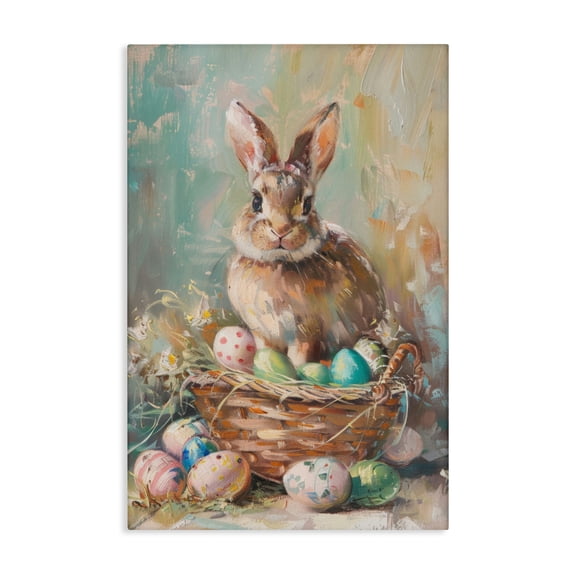 Stupell Industries Spring Easter Bunny Basket Canvas Wall Art design by LSR Design Studio, 24 x 16