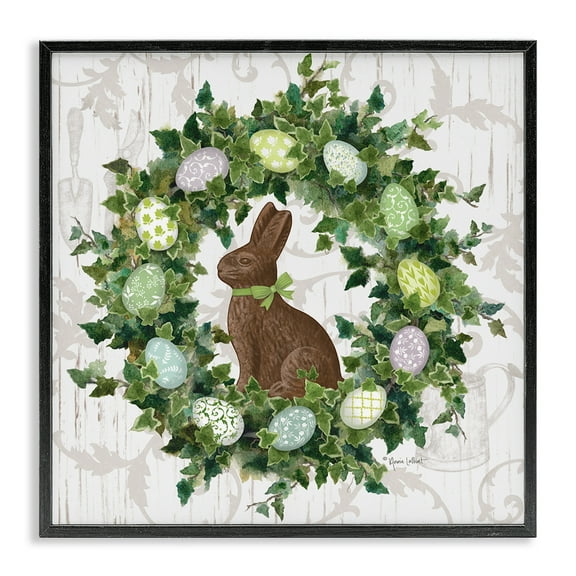 Stupell Industries Spring Easter Egg Wreath Botanical & Floral Painting Black Framed Art Print Wall Art, 12 x 12