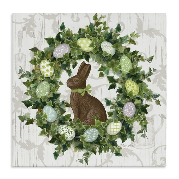 Stupell Industries Spring Easter Egg Wreath Botanical & Floral Painting Gallery Wrapped Canvas Art Print Wall Art, 17 x 17