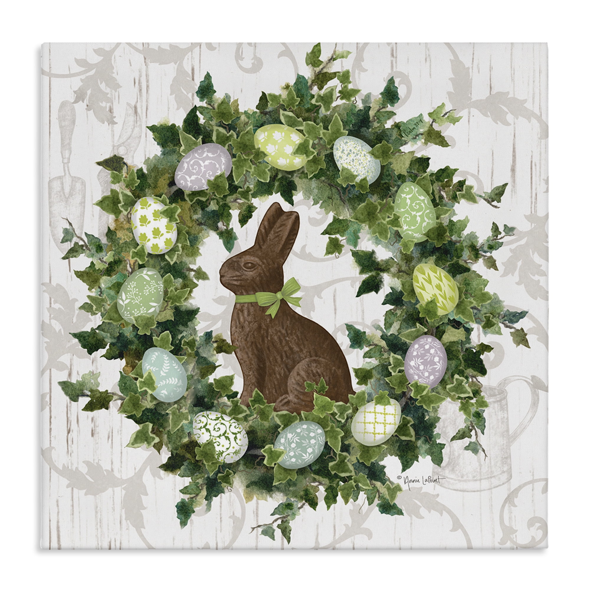Stupell Industries Spring Easter Egg Wreath Botanical & Floral Painting Gallery Wrapped Canvas Art Print Wall Art, 36 x 36