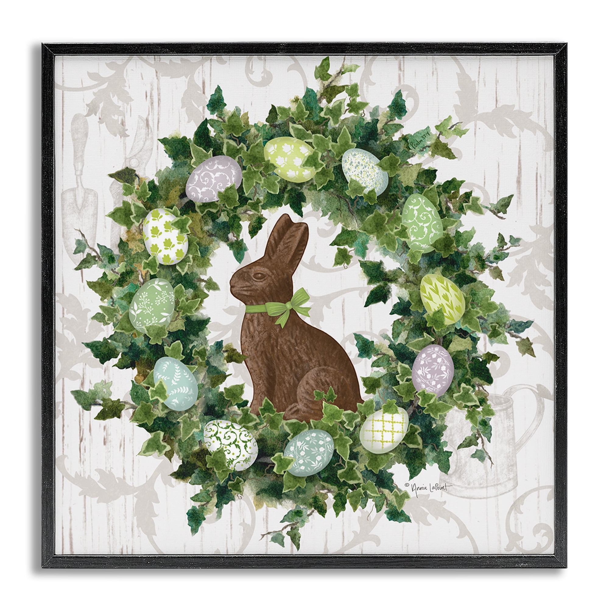 Stupell Industries Spring Easter Egg Wreath Botanical & Floral Painting Gray Framed Art Print Wall Art, 17 x 17