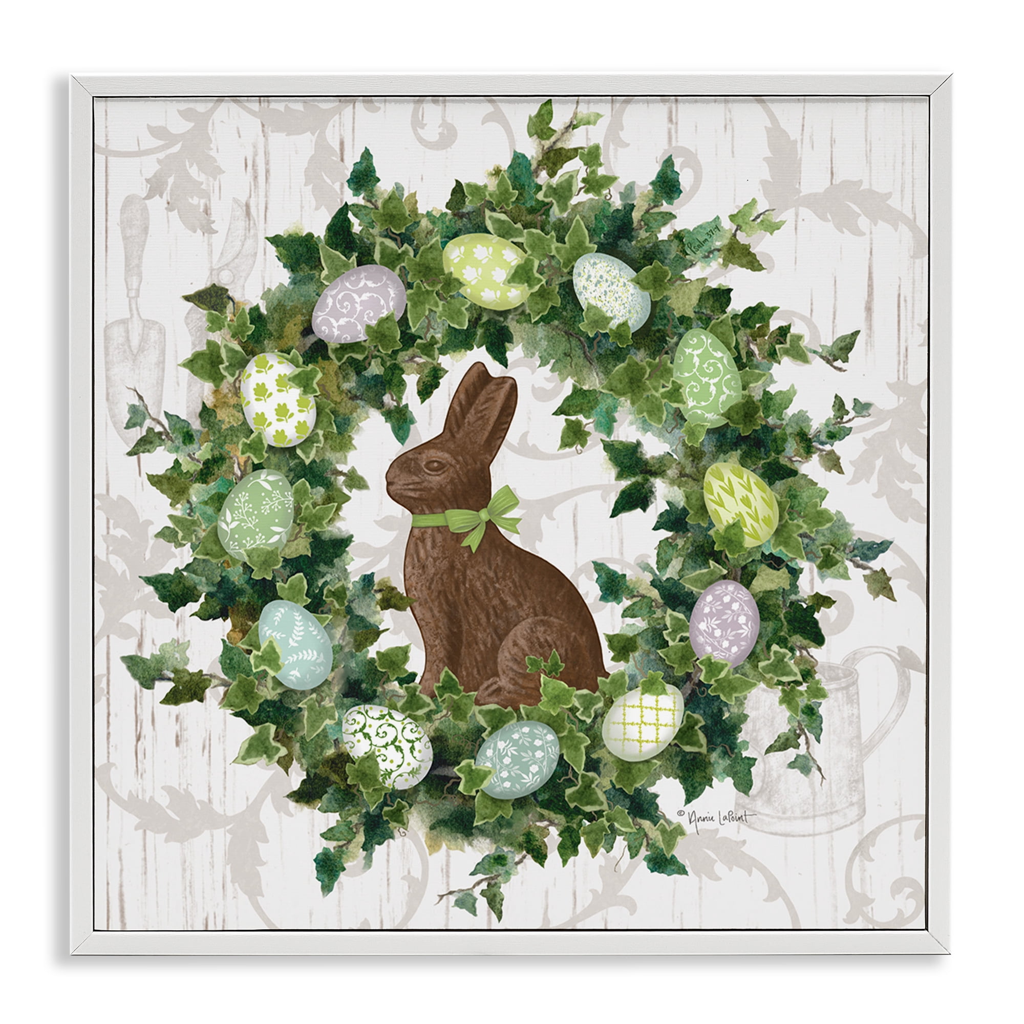 Stupell Industries Spring Easter Egg Wreath Botanical & Floral Painting White Framed Art Print Wall Art, 24 x 24