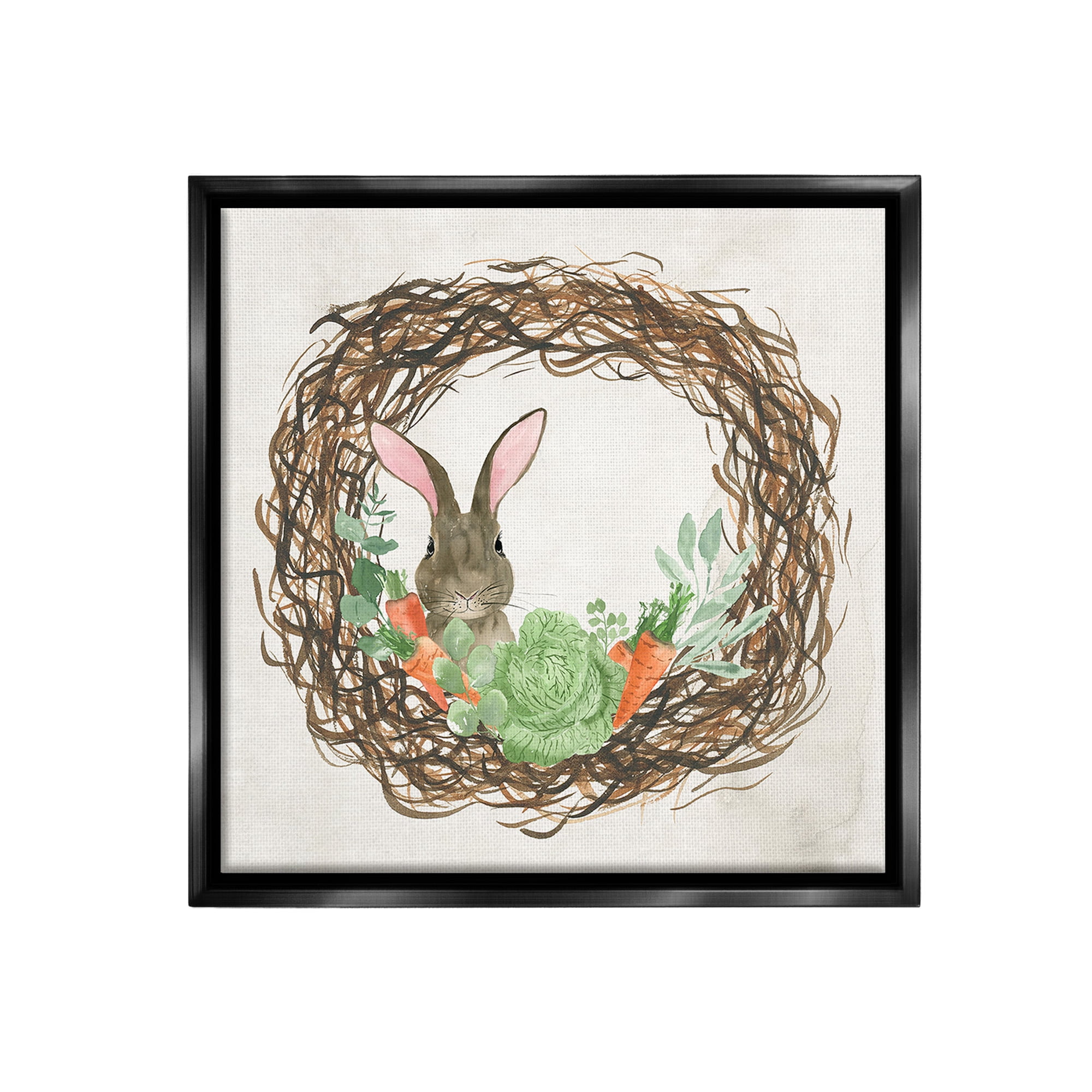 Stupell Industries Spring Easter Wreath Animals & Insects Painting Black Floater Framed Canvas Art Print Wall Art, 18 x 18