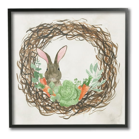 Stupell Industries Spring Easter Wreath Animals & Insects Painting Black Framed Art Print Wall Art, 12 x 12