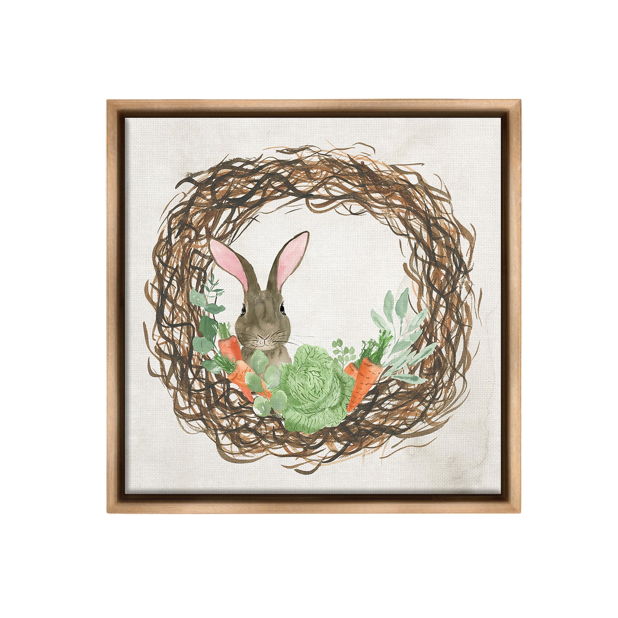 Stupell Industries Spring Easter Wreath Animals & Insects Painting Brown Floater Framed Canvas Art Print Wall Art, 18 x 18