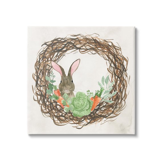 Stupell Industries Spring Easter Wreath Animals & Insects Painting Gallery Wrapped Canvas Art Print Wall Art, 24 x 24