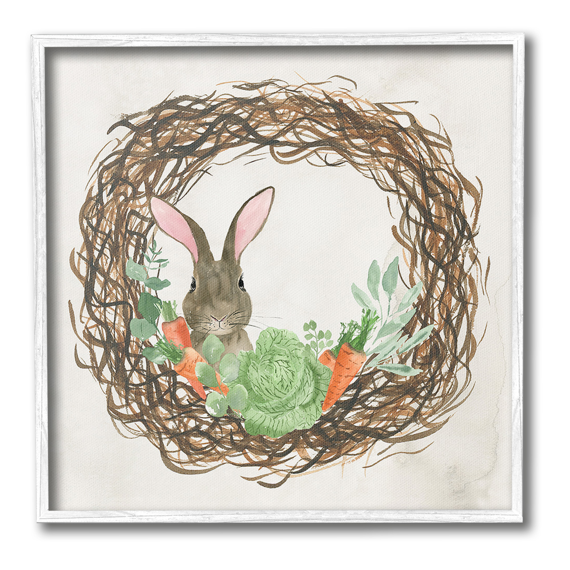 Stupell Industries Spring Easter Wreath Animals & Insects Painting White Framed Art Print Wall Art, 24 x 24