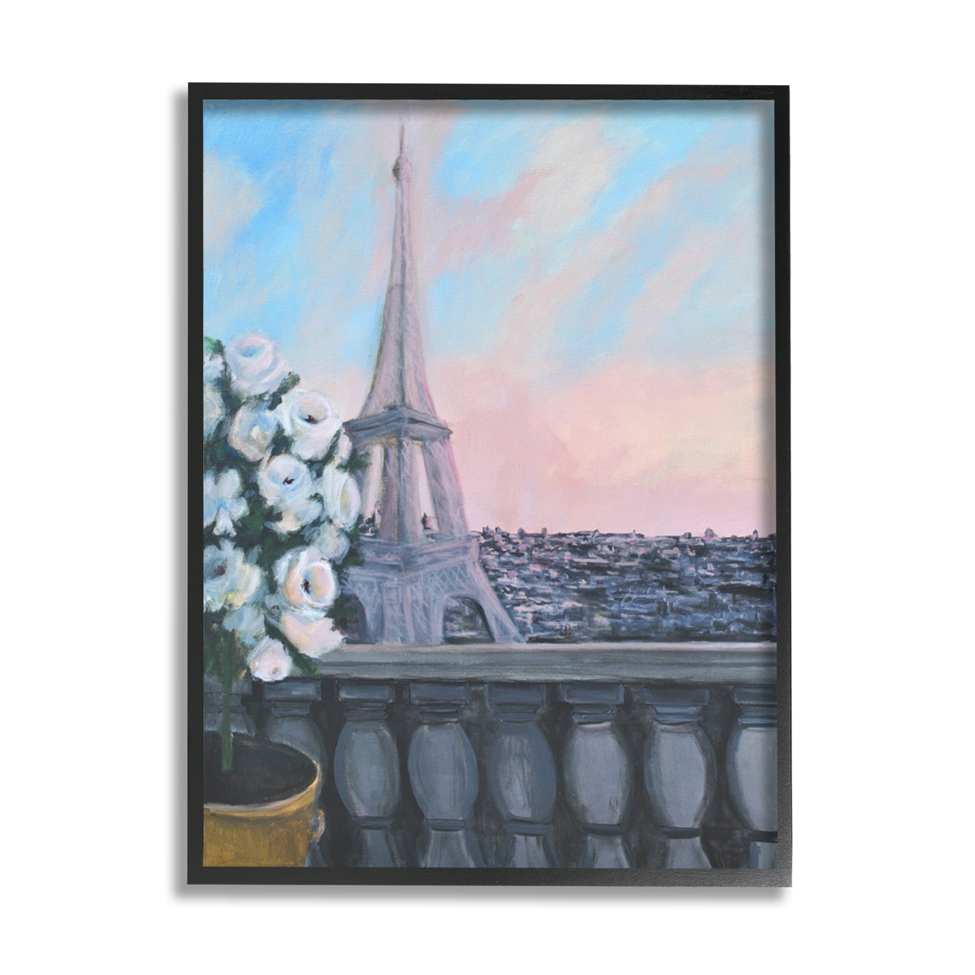 Stupell Industries Spring Eiffel Tower Balcony Traditional European Architecture Travel & Places Painting Black Framed Art Print Wall Art, 24 x 30