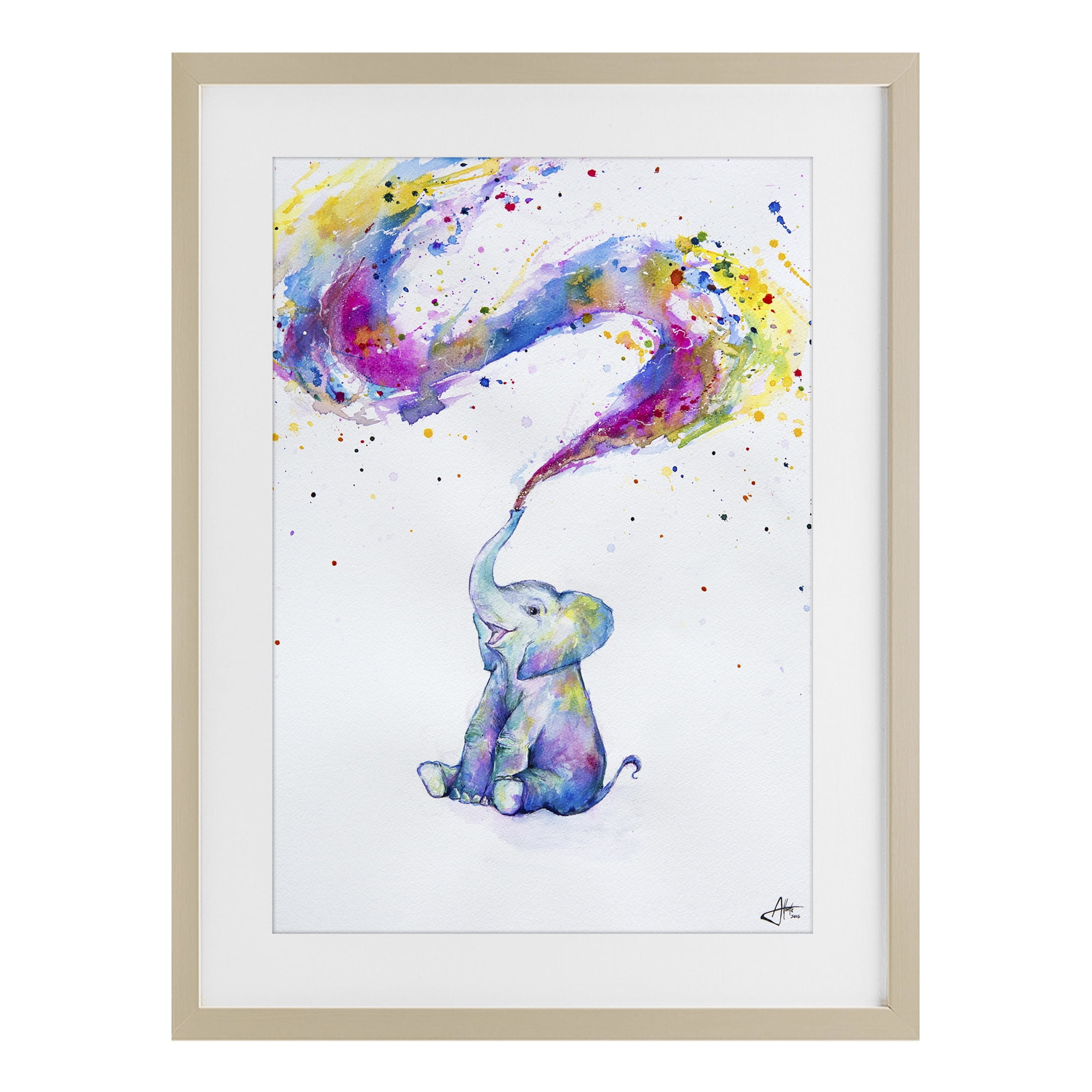 Stupell Industries Spring Elephant & Paint Splatter Birch Framed Print Under Glass, design by Marc Allante