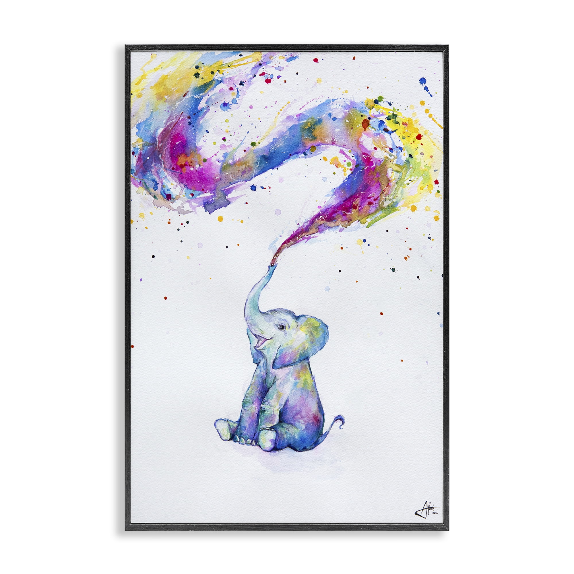 Stupell Industries Spring Elephant & Paint Splatter Black Framed Giclee Art, design by Marc Allante