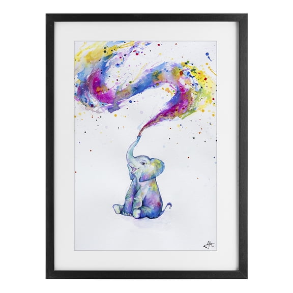 Stupell Industries Spring Elephant & Paint Splatter Black Framed Print Under Glass, design by Marc Allante