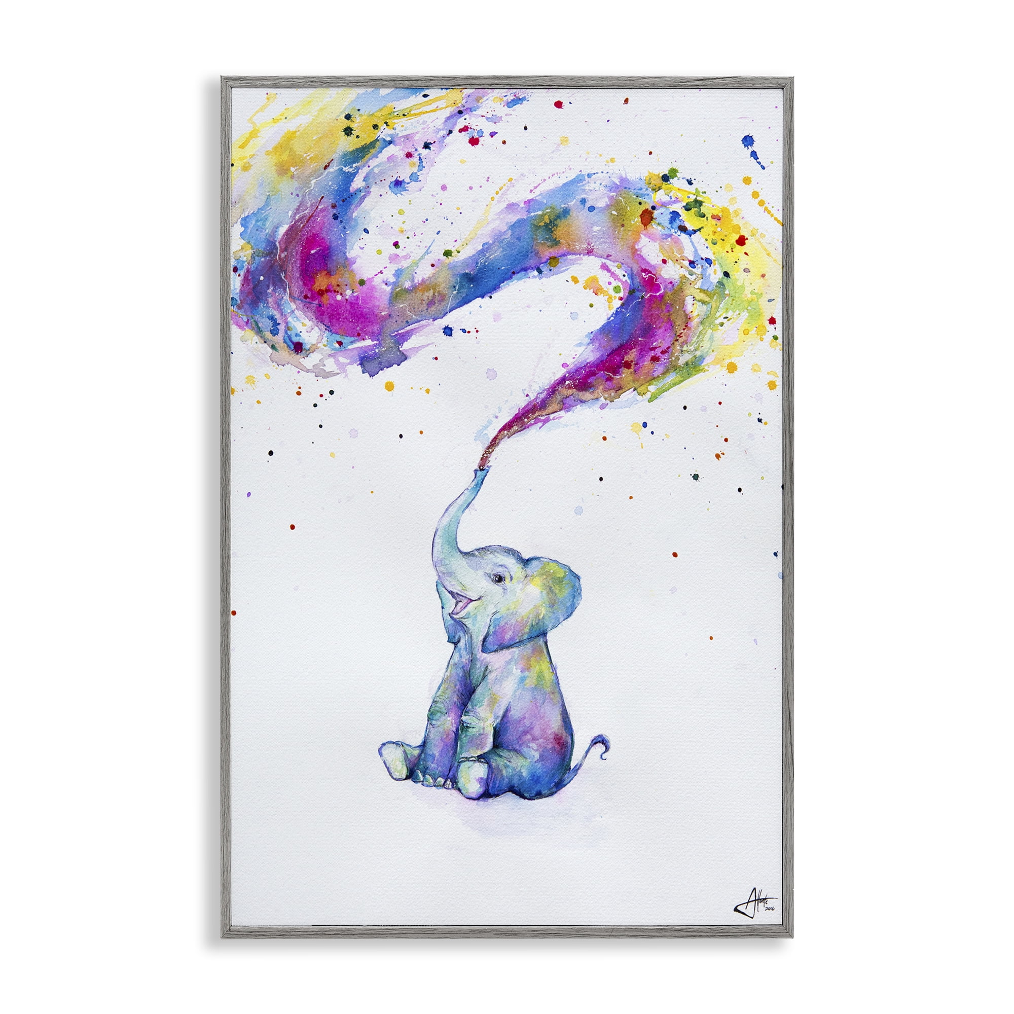 Stupell Industries Spring Elephant & Paint Splatter Gray Framed Giclee Art, design by Marc Allante