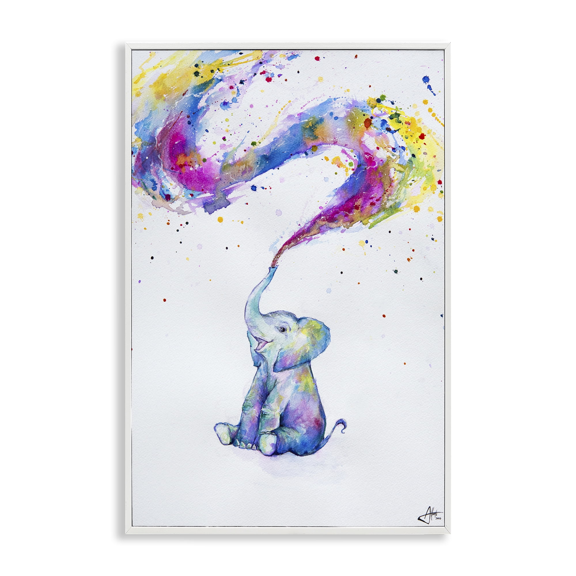 Stupell Industries Spring Elephant & Paint Splatter White Framed Giclee Art, design by Marc Allante