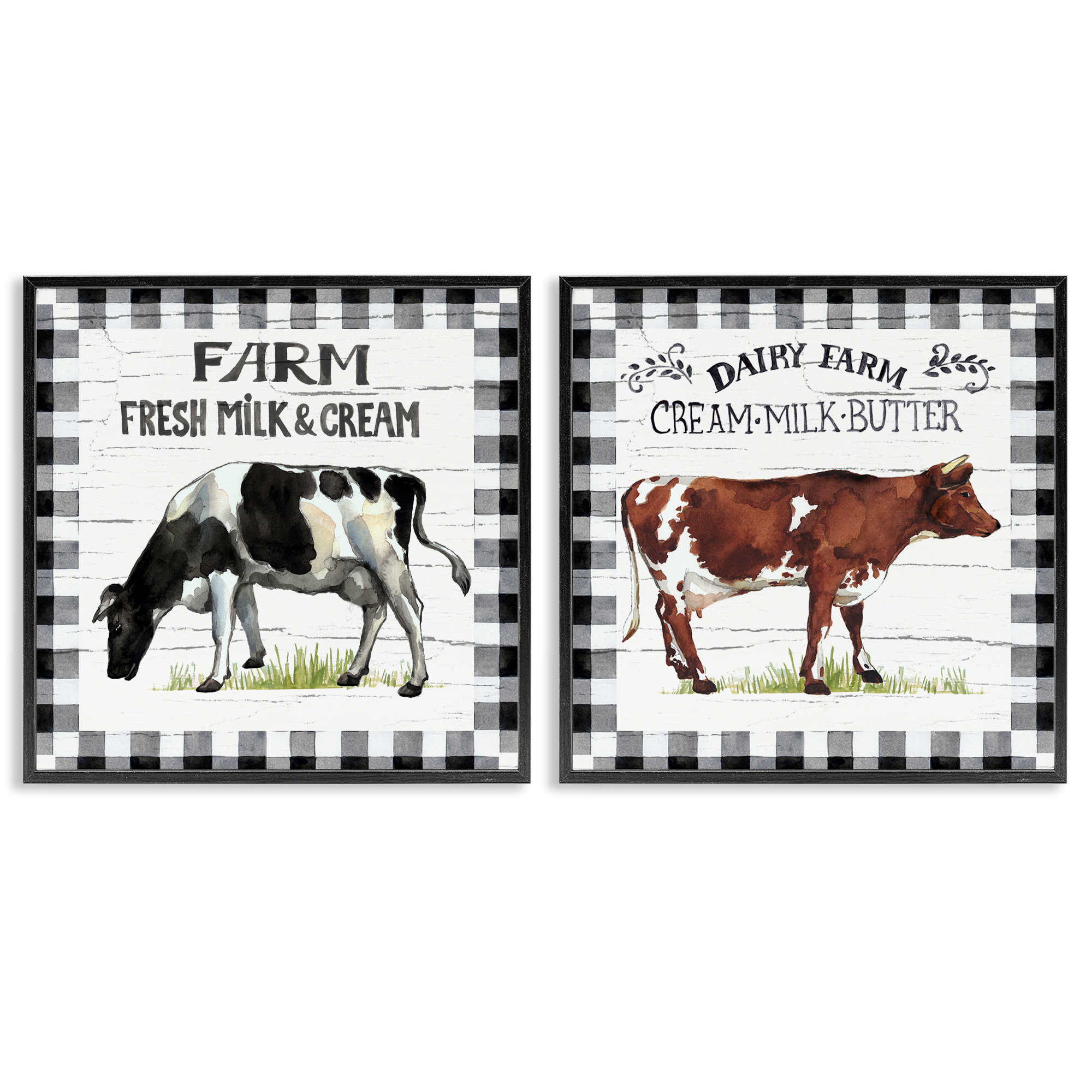 Stupell Industries Spring Farm Dairy Cows Animals Painting Black Framed Art Print Wall Art, 17 x 17, Set of 2