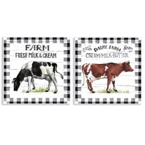 Stupell Industries Spring Farm Dairy Cows Animals Painting Unframed Art Print Wall Art, 12 x 12, Set of 2