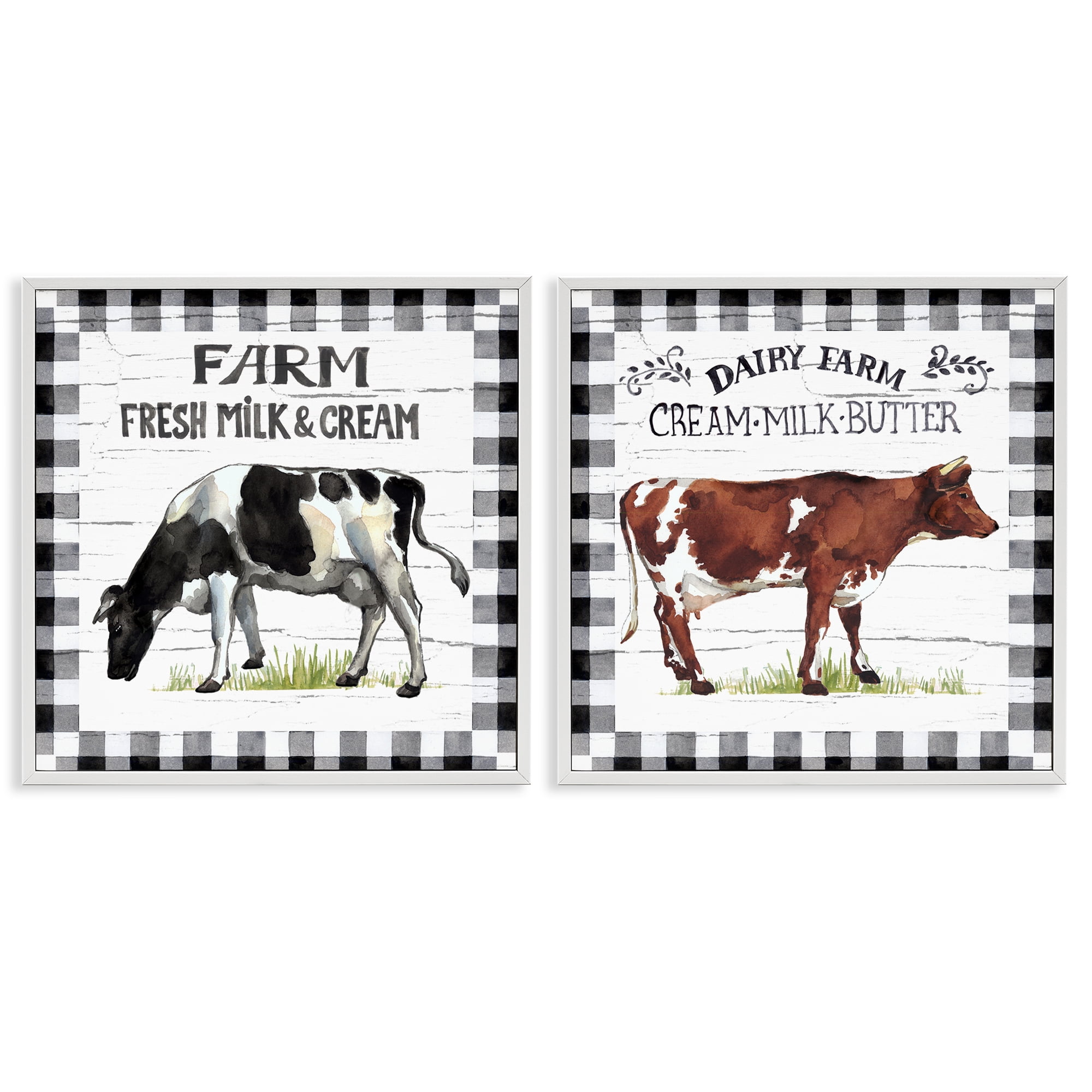 Stupell Industries Spring Farm Dairy Cows Animals Painting White Framed Art Print Wall Art, 24 x 24, Set of 2