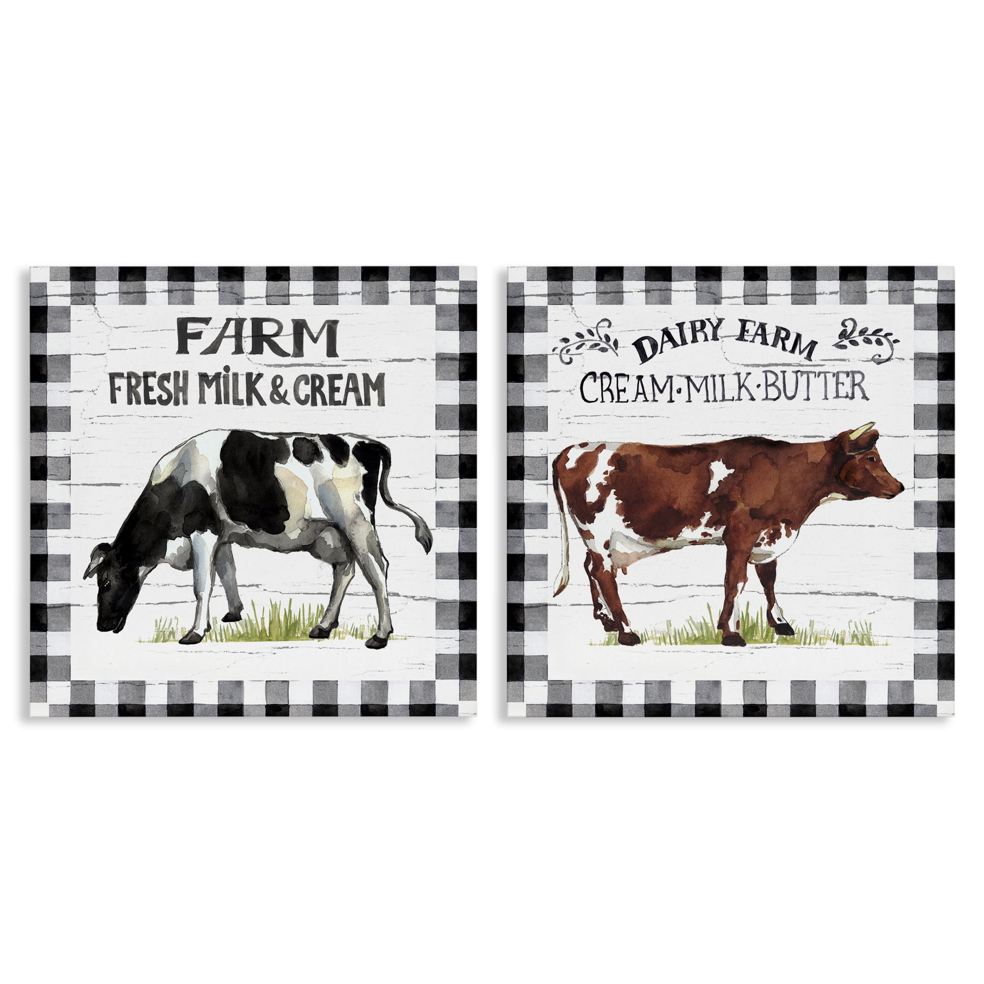 Stupell Industries Spring Farm Dairy Cows Animals Painting Wrapped Canvas Art Print Wall Art, 24 x 24, Set of 2