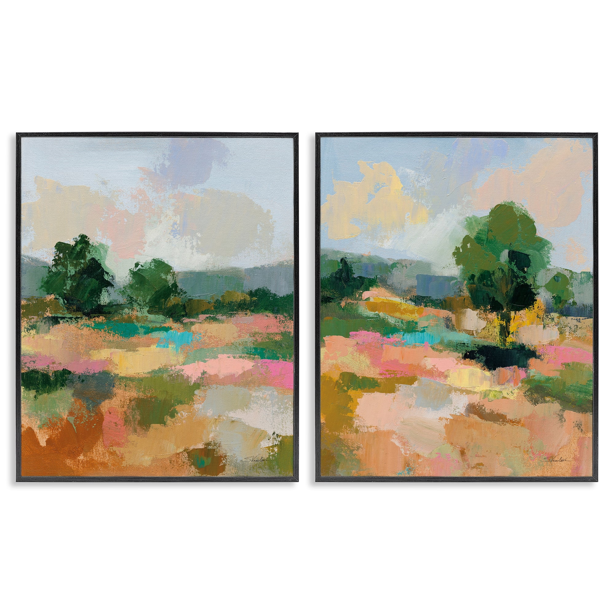 Stupell Industries Spring Field Abstract Landscape Landscape & Nature Painting Black Framed Art Print Wall Art, 24 x 30, Set of 2