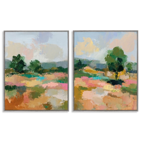Stupell Industries Spring Field Abstract Landscape Landscape & Nature Painting Gray Framed Art Print Wall Art, 24 x 30, Set of 2
