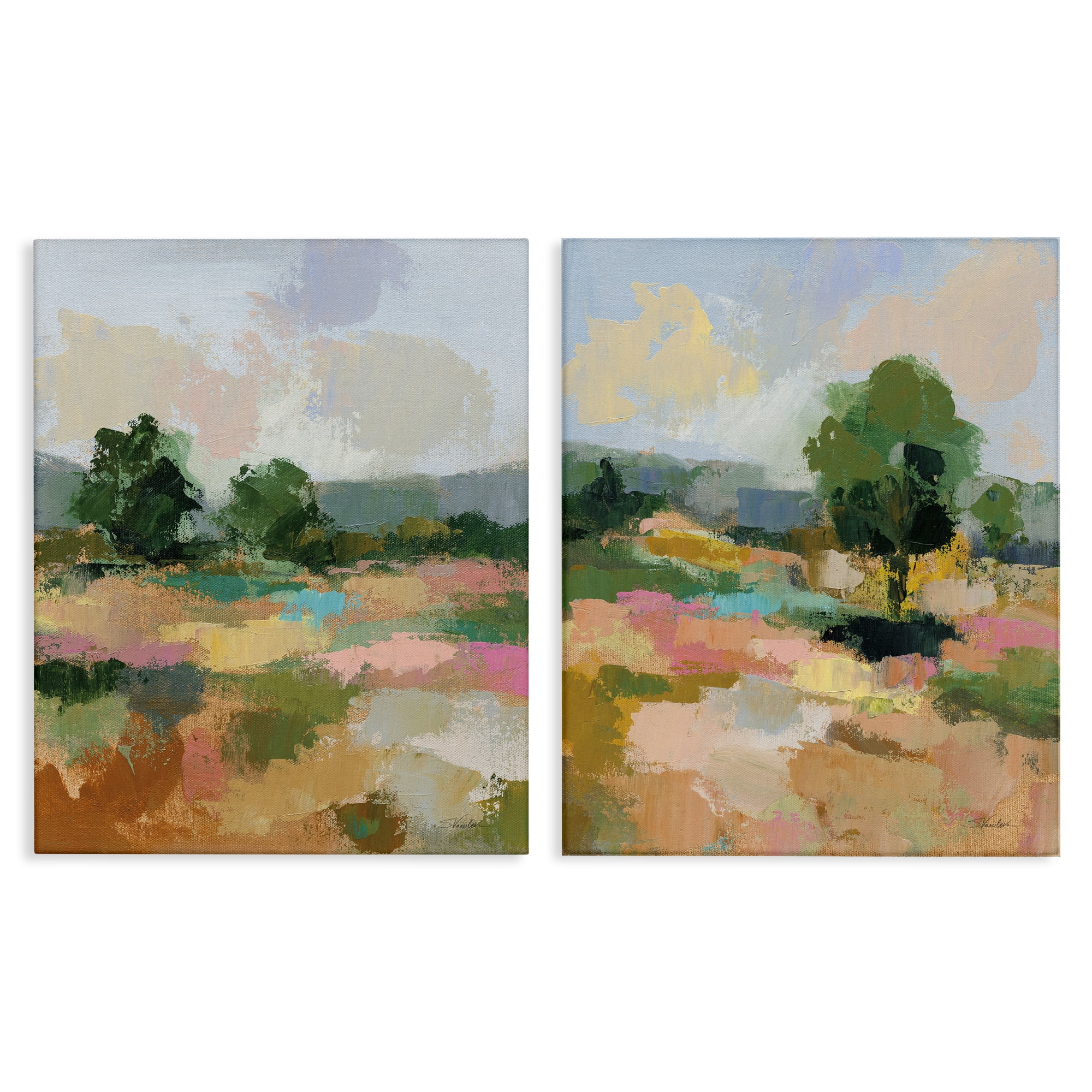 Stupell Industries Spring Field Abstract Landscape Landscape & Nature Painting Wrapped Canvas Art Print Wall Art, 24 x 30, Set of 2