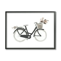 Stupell Industries Spring Floral Bicycle Basket Minimal over White Transportation Painting Black Framed Art Print Wall Art, 11 x 14