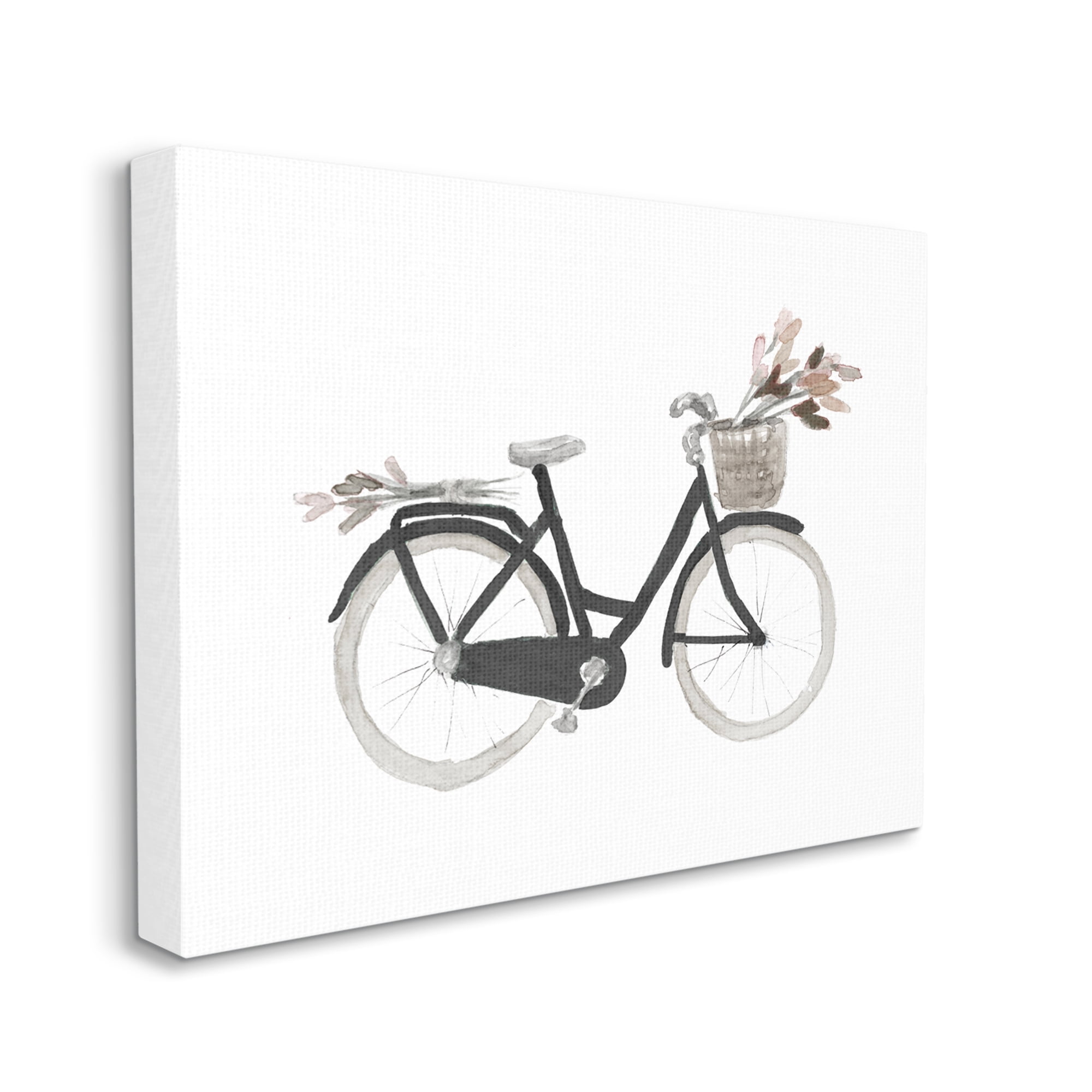 Stupell Industries Spring Floral Bicycle Basket Minimal over White Transportation Painting Gallery Wrapped Canvas Print Wall Art, 36 x 48